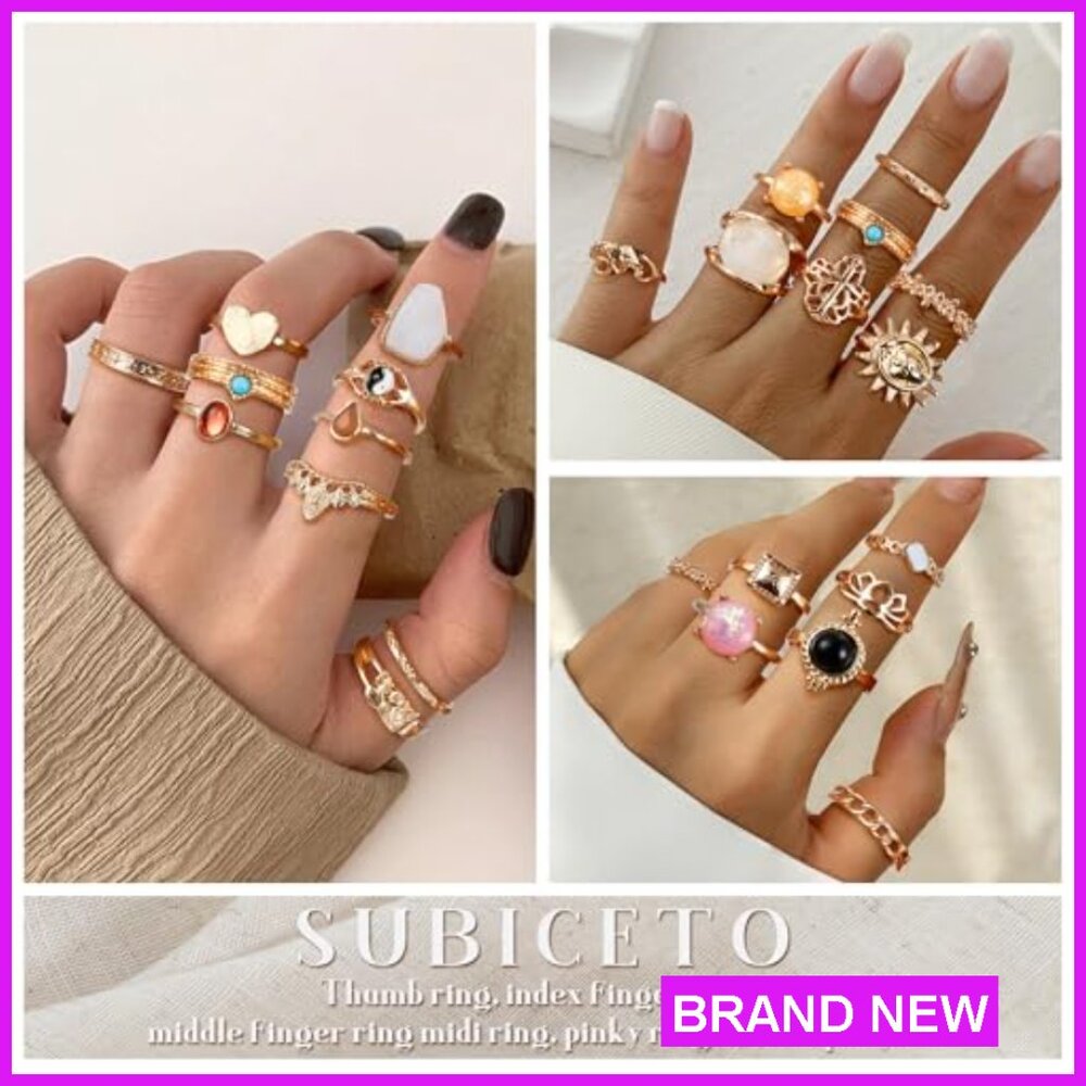 Vintage Crystal Stackable Rings Set Boho Retro Kn… - image 3